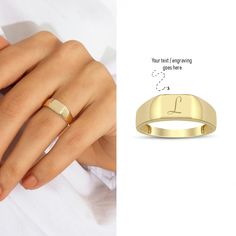 14k Gold Bold Initial Ring is the last piece to complete your classy daily style. Just imagine your first letter stamp on it to make it more unique and special for you. One letter or number combination can be stamped on the ring if you want. Please note your personalization during checkout. 14k Gold Stick Band Engravable Ring is also avaliable: https://www.etsy.com/listing/1353343274/ 14k Gold Wide Band Engravable Ring is also avaliable: https://www.etsy.com/listing/1351788904/ 14k Gold Hexagon Classic Letter Jewelry For Gifts, Minimalist Engraved Ring With Initials For Anniversary, Customizable Minimalist 14k Gold Engraved Ring, Classic Personalized Rose Gold Initial Ring, Modern Personalized 14k Gold Initial Ring, Classic 14k Gold Customizable Rings, Gold Minimalist Customizable Engraved Ring, Customizable Classic 14k Gold Rings, Customizable Minimalist Gold Initial Ring