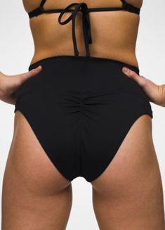 A High-waisted Bikini Bottom With Cheeky Coverage And Upf50+ Protection. Black Tankini With Wide Waistband For The Beach, Fitted Tankini With Contoured Waistband For Beach, Fitted High Waist Black Tankini, Black Fitted High Waist Tankini, Black Swimwear With Wide Waistband For Beach, High Waist Tankini With Wide Waistband, Fitted High Waist Swim Skirt With Contoured Waistband, Stretch Tankini With Wide Waistband, Fitted Beach Bottoms With Wide Waistband