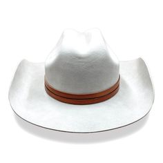 Tulsa crown with brown double flat leather band on 100x beaver felt Classic White Felt Hat For Ranch, Classic Brown Felt Hat With Flat Crown, Brown Fur Felt Hat With Flat Crown, Classic Brown Felt Hat, Brown Classic Felt Hat, Luxury High Crown Adjustable Hat Bands, Classic Felt Hat Bands For Rodeo, Classic Brown Felt Hat Bands, Luxury Fur Felt Hat With Flat Crown