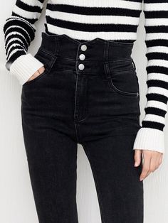 MO&Co.Women High Rise Slim Fit Jeans Features : - High waist - Slim fitCode : MBC1JENT12Inside leg length of size M is 99cmBlack : Model is 175cm tall and wearing a size M MATERIALS & CARE : Material : 68.4% Cotton 22.4% Polyester 8% Viscose 1.2% SpandexUse a washing machine at the mild process of 30℃ Do not bleach, do not soak Do not tumble dryTips : 1. The leather part cannot be ironed or wiped. 2. It is a normal phenomenon that denim products have slight discoloration.Please select your own s Slim Waist, Dressed Down, Slim Fit Jeans, Favorite Jeans, Fit Jeans, Jeans Fit, Washing Machine, Fitness Fashion, Black Jeans