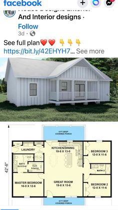 the floor plan for a small house with two bedroom and an attached garage, as well as