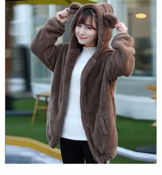 Brown Cute Bunny Bear Over Sized Sweatshirt Kawaii Hooded Hoodies in · KoKo Fashion · Online Store Powered by Storenvy Harajuku Style Long Sleeve Hoodie With Adjustable Hood, Japanese Winter Outfits, Bear Ear Hoodie, Zipper Hoodie Women, Hoodies Zipper, Fluffy Bear, 2019 Fashion Trends, Kawaii Hoodie, Bunny Hoodie