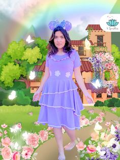 Isabela Disneybound Outfit for Adults: This elegant floral dress is perfect for Disneybounding as Isabela from Encanto, adding a touch of magic to your day. Isabela Madrigal Dress, Encanto Isabela Dress, Isabella Encanto Dress Kids, Disney Encanto Isabela, Adult Dress, Gainesville Florida, Soft Lavender, Ruffled Neckline, Lavender Color