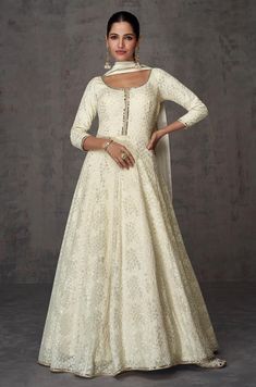 Pearl white Anarkali suit made in India sizes are given by Bust measurement (inches) Luxury Pearl Embroidered Anarkali Set For Party, Luxury Cream Anarkali Set With Pearl Embroidery, Luxury Off White Anarkali Set For Transitional Season, Luxury White Anarkali Dupatta, Luxury Off White Anarkali Set For Wedding, Luxury White Traditional Anarkali Set, Luxury White Anarkali Dress, Luxury White Long Sleeve Anarkali Set, Luxury Anarkali Set With Pearl Embroidery For Festive Occasions