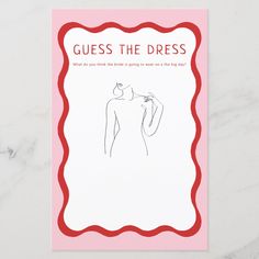 a card with the words guess the dress on it