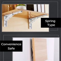 two pictures showing the different parts of a shelf that is attached to a wall with brackets