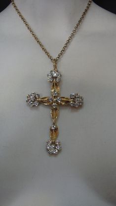 Vintage Cluster Cross 24K Gold plated Necklace Made with Clear Swarovski Crystals Gold Rhinestone Cross Pendant Necklace, Gold Cross Necklace With Rhinestones, Gold Rhinestone Cross Necklace, Gold Cross Pendant Necklace With Rhinestones, Vintage Cross Necklace, Celebrity Jewelry, Jewelry Accessories Ideas, Dope Jewelry, Classy Jewelry