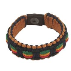 Ghana's Robert Aidoo-Taylor crafts a colorful wristband bracelet for men hand-woven from sturdy polypropylene cords. The gold yellow scarlet navy black and green bracelet closes with a brass snap. Green Bracelet, Wristband Bracelet, Bracelet For Men, Cord Bracelets, Jewelry Packaging, Handmade Artisan, Jewelry Gift Box, Gold Yellow, Free Jewelry