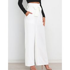 White Bowknot High Waist Wide Leg Pants High Waist Wide Leg Pants, Simplicity Patterns, Pocket Pants, Pair Of Pants, Pure Color, Bottoms Pants, Wide Leg Pants, Casual Pants, High Waist