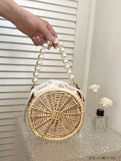 BagForLove - Mini Straw Bag with Faux Pearl Beading Paper Sizes Chart, Pearl Beading, Rattan Bag, Tropical Style, Cross Bag, Word Wrap, Beach Travel, Bag Bag, Color Khaki