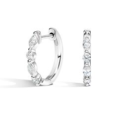 18K White Gold Round and Marquise Diamond Huggie Hoop Earrings | Versailles | Brilliant Earth White Gold Earrings Zales, Fine Jewelry Marquise Hoop Earrings For Anniversary, Timeless Huggie Diamond Earrings With Single Cut, Timeless Huggie Diamond Earrings For Formal Occasions, Formal Diamond Huggie Earrings With Halo Design, Elegant Huggie Diamond Earrings With Halo Design, Formal Huggie Diamond Earrings With Halo Design, Classic Huggie Earrings For Anniversary, Timeless Wedding Huggie Earrings With Prong Setting