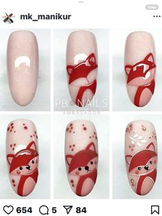 Fox Nails, Nail Art Step By Step, Art Step By Step, Animal Nail Art, Beauty Nails Design, Anime Nails, Animal Nails, Thanksgiving Nails, Winter Nail Designs