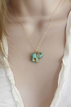 Tiny Elephant, Water Mill, Elephant Necklace, Citrine Necklace, Eco Friendly Packaging, Elephant Pendant, Puffy Heart, Vintage Turquoise, Necklace Vintage