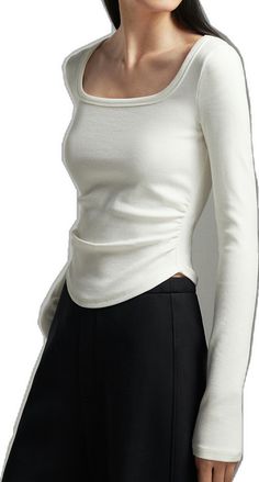 Elegant Fall Layering Tops, Elegant Long Sleeve Top For Fall In Elastane, Chic Fitted Long Sleeve Knit Top, Fitted Long Sleeve Chic Knit Top, Fitted Elastane Long Sleeve Top For Night Out, Classic Tops For Spring, Classic Elastane Tops For Spring, Slim Fit Elastane Tops For Work, Chic Fitted Long Sleeve Top In Elastane