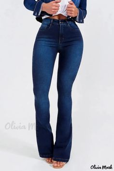 Olivia Mark - Premium High-Waisted Skinny Denim Jeans - Classic and Versatile High Waist Stretch Denim Flare Jeans, High Waist Stretch Denim Blue Flare Jeans, Stretch High Waist Denim Blue Flare Jeans, High Waist Stretch Flare Jeans In Medium Wash, Medium Wash High Waist Stretch Flare Jeans, High Waist Stretch Flare Jeans In Denim, High-waist Stretch Denim Flare Jeans, High Waist Fitted Dark Wash Flare Jeans, Fitted High Waist Dark Wash Flare Jeans