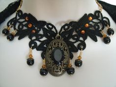 Gothic Victorian Choker Necklace gothic jewelry by Sheekydoodle Elegant Costume Jewelry Choker, Elegant Handmade Costume Jewelry, Baroque Necklace With Historical Design As A Gift, Baroque Historical Design Necklace For Gift, Victorian Necklace With Historical Design As Gift, Elegant Handmade Antique Gold Necklace, Victorian Jewelry With Historical Design For Evening, Handmade Victorian Necklaces For Party, Vintage Necklace With Historical Design For Gift