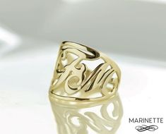 Solid 14K gold monogram ring - 3 letters initials ring - FedEx 2-day shipping included Luxury White Gold Initial Ring, White Gold Monogram Rings For Wedding, Monogrammed White Gold Rings For Wedding, Silver Elegant Monogram Initial Ring, Elegant Silver Monogram Initial Ring, Luxury Jewelry With Initials For Formal Occasions, Luxury Formal Jewelry With Initials, Luxury Formal Initial Ring With Hallmarks, White Gold Initial Ring With Monogram