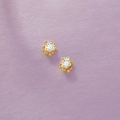 Ross-Simons - Child's Diamond Accent Stud Earrings in 14kt Yellow Gold. Dainty and delicate, diamonds are a girl's best friend... at any age! These child's diamond accent earrings are round brilliant-cut and include 14kt yellow gold safetyback screw posts for pierced ears. Diamond stud earrings. Diamond birthstones are the perfect gift for April birthdays. 14k Yellow Gold Earrings With Diamond Accents, Classic Gold Diamond Cluster Earrings, Classic Diamond Cluster Earrings In Gold, Classic Tarnish Resistant Round Cut Earrings, Classic Gold Diamond Earrings Hallmarked, 14k Yellow Gold Round Cluster Earrings, Classic Gold Hallmarked Diamond Earrings, Tarnish Resistant Round Cut Earrings For Anniversary, Tarnish Resistant Round Cut Diamond Earrings