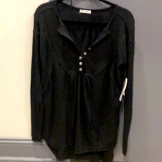 This Shirt Is Baggy, Baby Doll Like From Nordstrom Rack. Size Xs Nwt Has 8 Buttons Down The Front Black Crew Neck Top With Buttons, Black Casual Knit Top For Layering, Casual Black Knit Top For Layering, Black Button-up Casual Top, Black Casual Tops With Button Closure, Casual Black Tops With Button Closure, Crew Neck Tops With Buttons For Loungewear, Crew Neck Buttoned Tops For Loungewear, Black Long Sleeve Loungewear Top For Spring