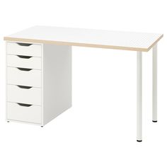 a white desk with four drawers underneath it