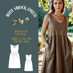 Midi Smock Linen Dress, Linen Midi Gathered Dress Sewing Pattern, Cottagecore dress, Shift Dress, Gathered Dress,Boho Dress,Women Dress 2 to 30 and XS to 4XL Pattern and sewing instructions are in English US Sizes: 2, 4, 6, 8, 10, 12, 14,16,18,20,22,24,26,,28,30 Standard Sizes: XS, S, M, L,XL,2XL,3XL,4XL These patterns are suitable for A4, A0, and US Letter size papers. Once your payment is processed, you will automatically receive download links for the pattern files. Please note that you can o Linen Smock Dress, House Dress Sewing Pattern, Linen Patterns Sewing, Cottage Dress Pattern, Linen Dress Sewing Pattern, Linen Sewing Patterns, Boho Sewing Patterns, Summer Dress Sewing Pattern, Sewing Dress Patterns