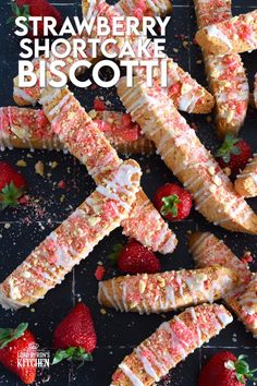 strawberry shortcake biscotti with strawberries on the side