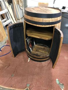 an old barrel turned into a side table