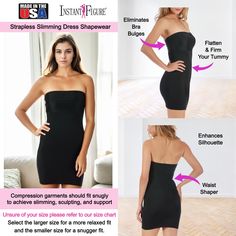 Transform Your Silhouette with the InstantFigure Strapless Slimming Dress Step into a new level of confidence with the Strapless Shapewear Slimming Dress with Empire Waist. This extraordinary compression slip dress is designed to instantly smooth and slim your figure, making you look up to 5 inches slimmer. Perfect for wearing under sheer dresses or as a chic, standalone piece. Key Benefits: Sleek Silhouette Enhancement: Experience instant contouring and a sleeker silhouette with the InstantFigu Elegant Strapless Stretch Shapewear, Fitted Black Tube Top With Sweetheart Neckline, Elegant Strapless Fitted Shapewear, Fitted Tube Top With Built-in Bra Shapewear, Fitted Shapewear Strapless Tube Top, Fitted Strapless Shapewear Tube Top, Fitted Bandeau Shapewear, Black Strapless Seamless Shapewear, Strapless Stretch Smoothing Shapewear