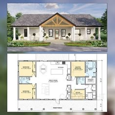 the floor plan for a small house with two rooms and an attached garage is shown