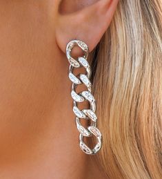 Silver Plated Textured Curb Chain Link Earrings Length of Earrings: approx. 2 inches Silver Box Chain Jewelry For Party, Tarnish Resistant Dangle Jewelry For Evening, Tarnish Resistant Silver Chain Link Earrings, Silver Sterling Link Earrings, Sterling Silver Chain Drop Earrings, Modern Silver Chain Earrings, Silver Link Sterling Silver Earrings, Formal Sterling Silver Chain Earrings, Tarnish Resistant Silver Jewelry For Evening