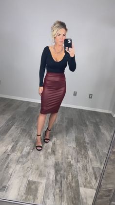 Walk On By Faux Leather Pencil Skirt - Burgundy – privityboutique Elegant Faux Leather Pencil Skirt For Date Night, Brown Pencil Skirt For Fall Party, Fall Party Brown Pencil Skirt, Fall Pencil Skirt For Night Out, Fall Faux Leather Mini Pencil Skirt, Trendy Faux Leather Pencil Skirt For Work, Chic Faux Leather Mini Pencil Skirt, Knee-length Faux Leather Pencil Skirt For Night Out, Faux Leather Knee-length Pencil Skirt For Night Out