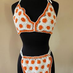 Handmade Custom Crochet Bikini - Orange Solars L/Xl - Fit Is More Of Large With Full Coverage For The Girlies With More Up Top. Dimensions Are Roughly, In Cm, 20x22 (Wxh) For The Top And 40x15 For The Bottoms. Please Feel Free To Inquire More About Sizing! Or For Possible Modifications To Help Custom Fit It For Your Best Fit! Open To Retail Via Other Platforms, As Poshmark Charges Sales Fee. Please Keep In Mind These Are Entirely Handmand. Check Out Closet For More Styles :) Handmade Fitted Swimwear For Poolside, White Crochet Summer Swimwear, White Crochet Swimwear For Beach Party, Handmade White Triangle Top Swimwear, Handmade White Summer Swimwear, White Handmade Summer Swimwear, Handmade White Swimwear For Vacation, Handmade White Swimwear For Poolside, Handmade Fitted Swimwear For Beach Party