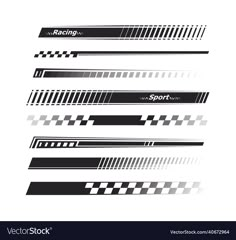 racing banners with checkered stripes and text