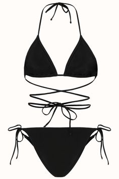 -Bikini set with adjustable tie-up detail. 80%PA 20%EA 2 Piece Black Swimsuit, Dark Feminine Swimsuit, Bathsuits Two Piece, Grunge Bathing Suits, Cute Bikinis For Teens Summer, Cute Bathing Suits Bikinis, Female Rapper Costume, Two Piece Swimsuit Bikinis, Bathing Suits For Body Types