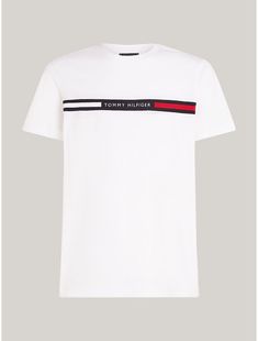 Tommy Hilfiger men's T-shirt. Made from lightweight cotton jersey, known for its breathability and stretch, our comfortable crewneck tee is cut in an easy fit and finished with our Tommy Ribbed Inset logo.  Material: 100% Regenerative Cotton. Basic Crew Neck T-shirt With Three Stripes Branding, Graphic Tee With Three Stripes, Crew Neck, Modern Crew Neck T-shirt With Logo Detail, Modern Cotton T-shirt With Logo Detail, Cotton T-shirt With Three Stripes Branding, Crew Neck, Adidas Cotton Crew Neck T-shirt, White Cotton Tommy Hilfiger T-shirt, Tommy Hilfiger White T-shirt With Graphic Print, Tommy Hilfiger Sporty T-shirt With Graphic Print