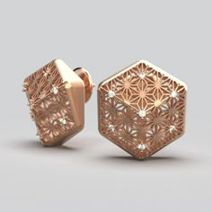 Luxury Gold Octagon Earrings, Luxury Diamond-shaped Earrings, Elegant Yellow Gold Geometric Earrings, Octagon Earrings With Diamond Accents As Gift, Elegant Geometric Earrings As Gift, Elegant Geometric Earrings For Gifts, Elegant Rose Gold Jewelry With Diamond Markers, Elegant Earrings With Diamond Markers As Gift, Elegant Diamond Marker Earrings For Gift