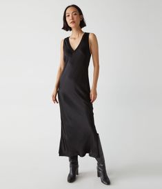 Randi Satin Midi Dress in Black #BLACK Black Slip Dress Outfit, Black Satin Slip Dress, Dresses By Color, Wedding Guest Attire, Target Dresses, Black Slip Dress, Midi Slip Dress, Guest Attire, Cruise Wear