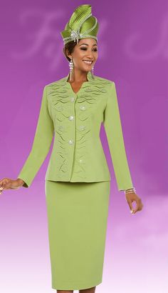 Fifth Sunday 52867-KI ( 3pc PeachSkin Ladies Skirt Suit For Sunday ) Green Fitted Elegant Sets, Spring Formal Stretch Sets, Green Fitted Sets, Elegant Stretch Sets For Wedding, Elegant Stretch Wedding Sets, Elegant Stretch Suits For Spring, Fitted Sets For Church In Spring, Fitted Long Sleeve Skirt Suit For Wedding, Sunday Dress Church