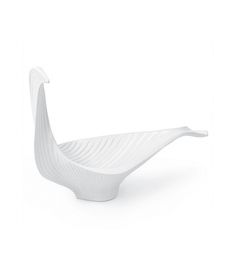 a white bowl that is shaped like a bird's tail, on a white background