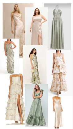 many different types of dresses in various colors