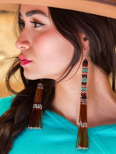 Beaded Waterfall Earrings – Brit West Porcupine Quill Jewelry Native Americans, Porcupine Quill Jewelry, Native American Inspired Fashion, Fringe Earrings Diy, Waterfall Earrings, Long Beaded Earrings, Native Earrings, Indian Beadwork, Beaded Jewelry Pattern