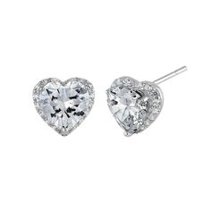 Height: 8.3mm


Width: 8.8mm


Thickness: 4.5mm




Stone material: clear cubic zirconia



Stone shape: heart & round



Center stone size: 7mm



Center stone carat weight: 1.13 ct.



Total number of CZ stones: 50



Stone setting: prong





Metal: 925 sterling silver


Plating: rhodium plated 


Finish: high polish Heart Cut Cubic Zirconia Earrings With Prong Setting, White Cubic Zirconia Heart Earrings In Fine Jewelry Style, White Cubic Zirconia Heart Earrings, Fine Jewelry, White Cubic Zirconia Heart Earrings, Classic Round Brilliant Cut Heart Earrings, Fine Jewelry Heart Earrings With Diamond Cut Cubic Zirconia, Diamond White Heart Earrings With Brilliant Cut, Classic Heart Earrings With Brilliant Cut, Heart Cut Cubic Zirconia Earrings With Diamond Accents