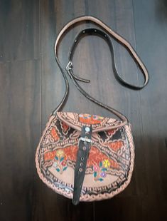 "Mexican leather bag. Cow Leather Bag. Engraved bag. Hand engraved and hand painted bags with a beautiful handcrafted work. Very durable and timeless. With an excellent work by Mexico's artisan hands. The sizes are: Handle length 49\" long 10.5\" height 8\"  width 4.5\"" Hand Painted Bags, Leather Bag Handmade, Handmade Leather Bag, Handpainted Bags, Painted Bags, Cross Bag, Leather Bags Handmade, Bag Handmade, Hand Engraving