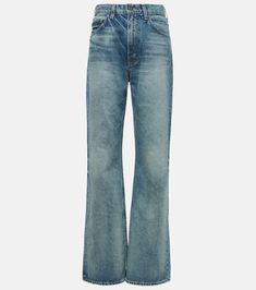 Mitchell low-rise wide-leg jeans in blue - Nili Lotan | Mytheresa Faded Cotton Flare Jeans With Five Pockets, Low Rise Wide Leg Jeans, Latest Jeans, Street Style Parisian, Nili Lotan, Roger Vivier, Dries Van Noten, Color Name, Dolce & Gabbana