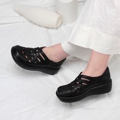 Handmade Woven Leather Flats Women Casual Walking Shoes in Black/Gray Black Faux Leather Shoes With Round Toe, Comfortable Round Toe Leather Shoes, Black Faux Leather Shoes With Leather Sole, Black Faux Leather Shoes With Stitched Sole, Casual Black Leather Shoes With Leather Sole, Black Leather Slip-on Shoes, Black Leather Shoes With Round Toe For Spring, Black Leather Shoes With Flat Heel For Spring, Black Leather Flat Heel Shoes For Spring