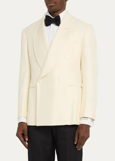 Double-Breasted Dinner Jacket Classic Double-breasted Tuxedo With Hidden Button Closure, Classic Double-breasted Tuxedo With Hidden Buttons, Elegant Cream Sport Coat With Lapel Collar, Elegant Cream Sport Coat For Semi-formal Occasions, Elegant Cream Sport Coat For Business, Elegant Tuxedo With Double-breasted Button And Suit Collar, Formal Long Sleeve Tuxedo With Double-breasted Button, Classic Double-breasted Tuxedo For Groom, Formal Double-breasted Suit With Single Button