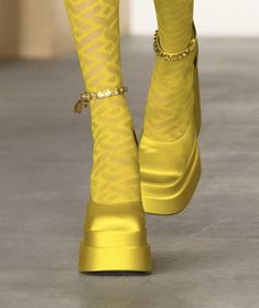 Runway Aesthetic, Yellow Y2k, Heels Aesthetic, Yellow Heels, Funky Shoes, Yellow Shoes, Yellow Fashion