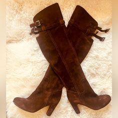 Sam Edelman Sutton Brown Suede Leather Over The Knee Boots Very Sexy And Very Good Quality! Never Been Worn. Leather Fitted Boots With Heel Tab, Fitted Leather Boots With Heel Tab, Designer Suede Heeled Boots For Fall, Leather Knee-high Boots With Buckle And High Heel, Leather Heeled Boots With Buckle And Almond Toe, Chic Leather Knee-high Boots With Closed Toe, Fitted Heeled Boots With Suede Lining And Almond Toe, Fitted Suede-lined Heeled Boots With Almond Toe, Fitted Almond Toe Heeled Boots With Suede Lining