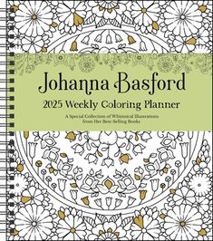 the coloring book with flowers and leaves on it, featuring an ornate design in green