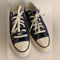 Nwob / No Tag Converse Chuck Taylor 70 All Star Vintage Low Top- 172679c, Blue Color, Unisex Women Size 7.5 - Men 5.5, Sneakers, Great For School, Casual, Work, Or Travel Occasion. Upper And Lining: Textile, Outsole: Rubber, Made In Vietnam, Lace Up Closure Retro Blue Lace-up Sneakers, Blue Retro Lace-up Sneakers, Retro Blue Sneakers With Vulcanized Sole, Retro Blue Sneakers With Round Toe, Blue Retro Sneakers With Round Toe, Retro Blue Sneakers With Laces, Blue Lace-up Converse Canvas Shoes, Blue Low-top Converse Canvas Shoes, Navy Round Toe Canvas Shoes For Streetwear